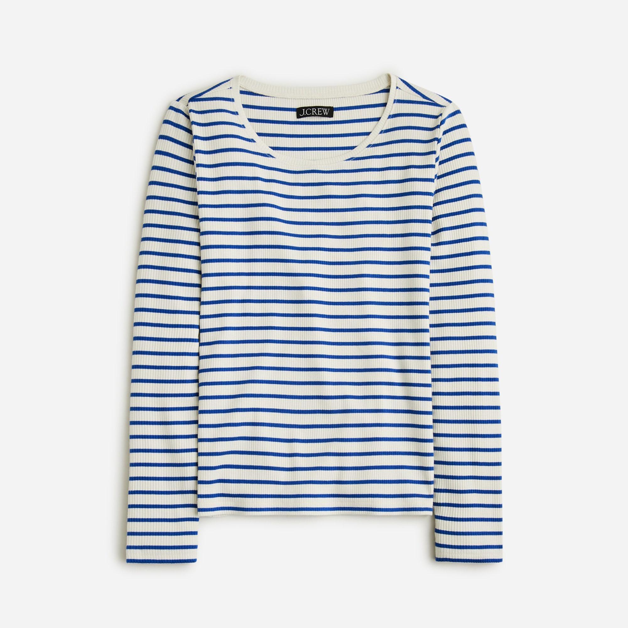 Long-sleeve crewneck T-shirt in striped vintage rib Product Image