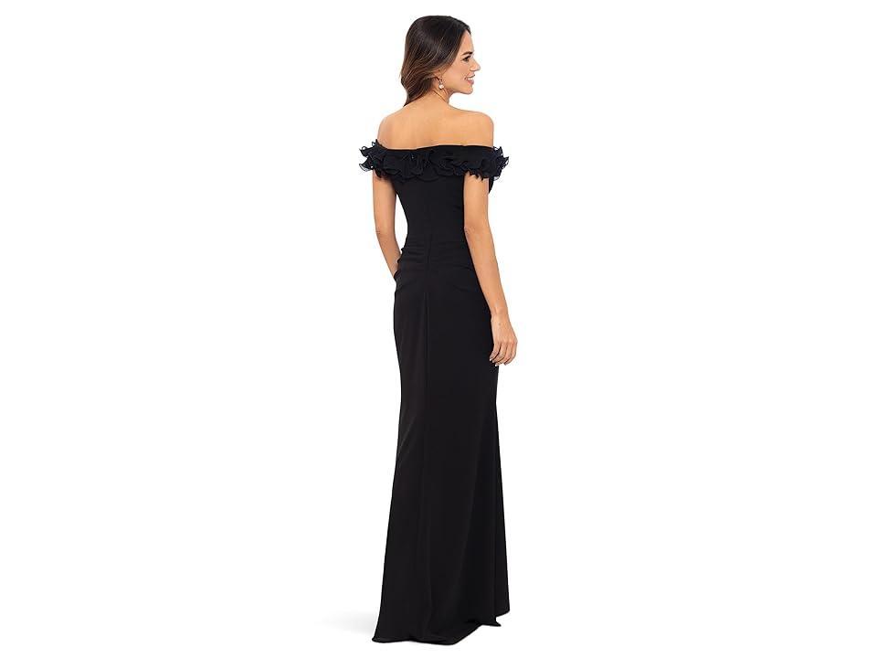 Xscape Womens Scuba-Crepe Ruffled Off-The-Shoulder Fit & Flare Gown Product Image