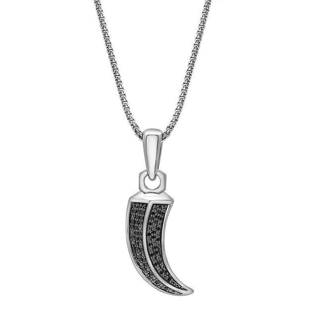 Mens Sterling Silver 1/4 Carat T.W. Black Diamond Horn Pendant Necklace Product Image