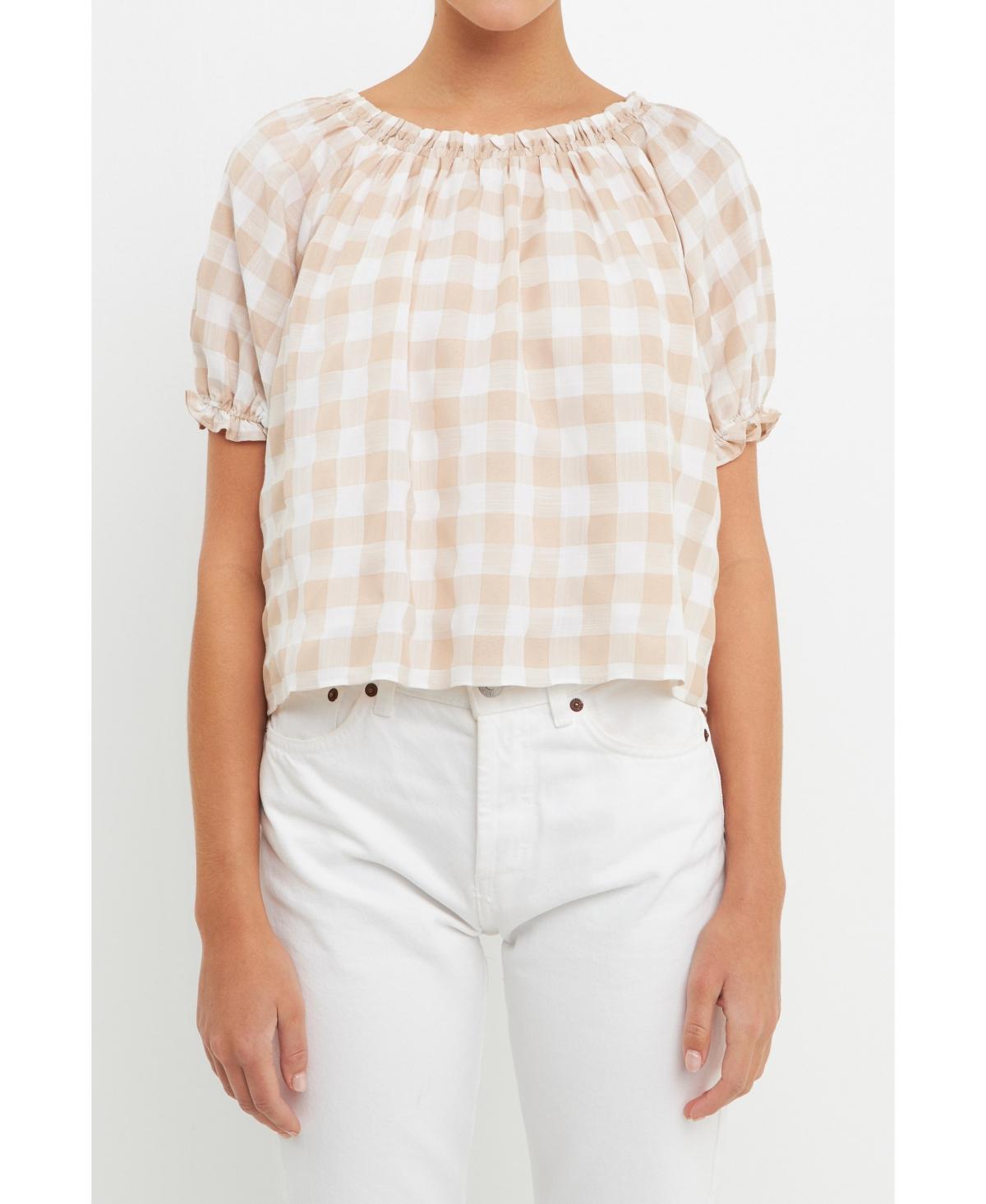 English Factory Womens Gingham Top with Short Puff Sleeves Product Image