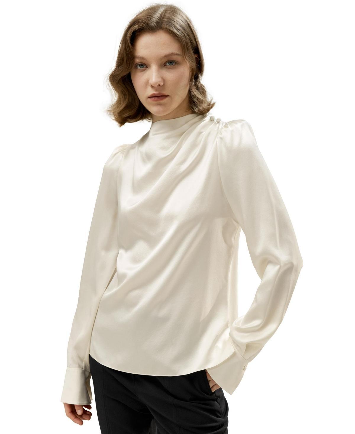 Lilysilk Womens Asymmetrical Silk Blouse with Puff Sleeves for Women product image