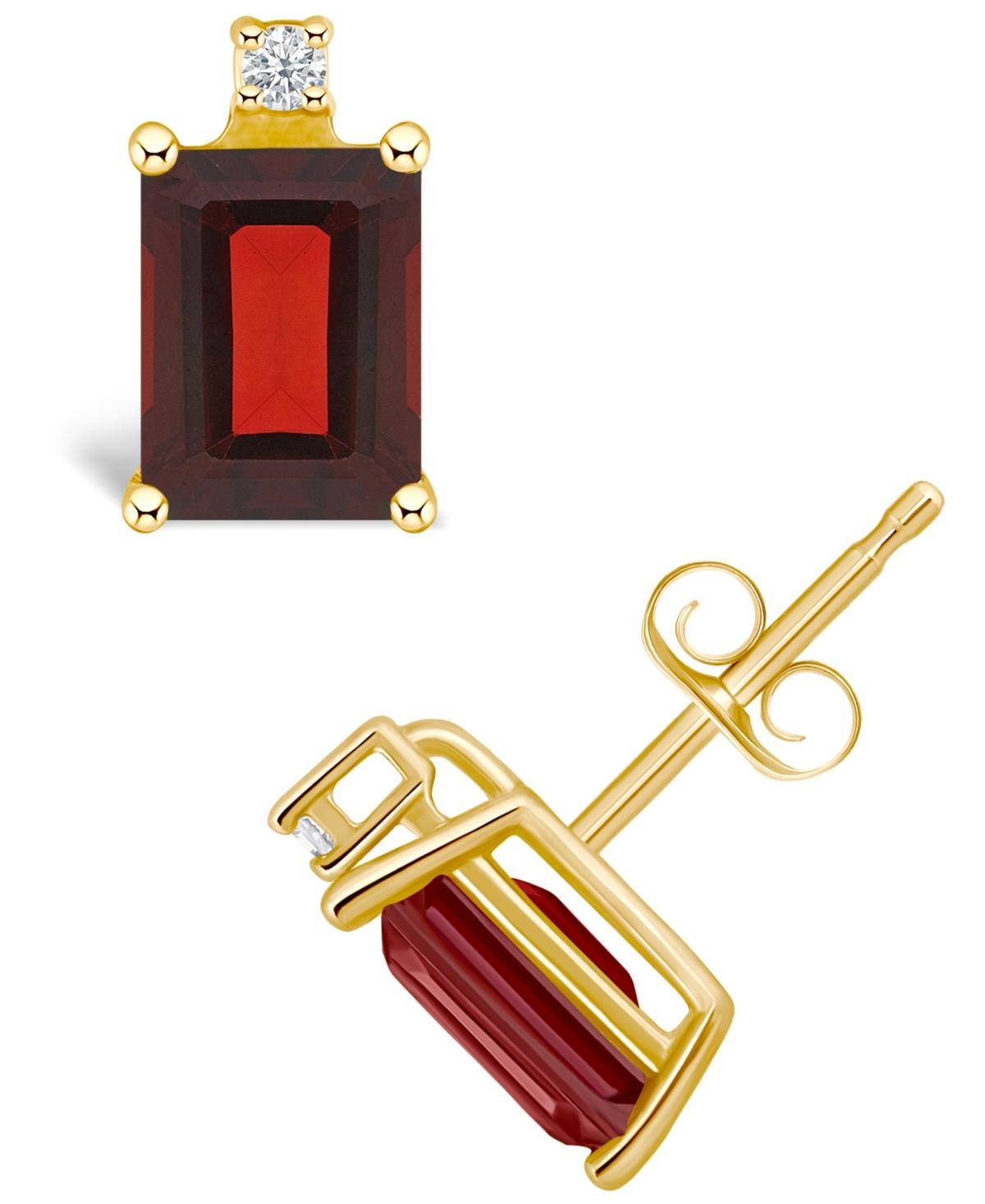 Celebration Gems 14k Gold Emerald Cut Garnet & Diamond Accent Stud Earrings, Womens, Red Product Image