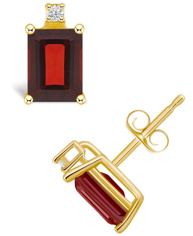 Celebration Gems 14k Gold Emerald Cut Garnet & Diamond Accent Stud Earrings, Womens, 14k Whgold Product Image