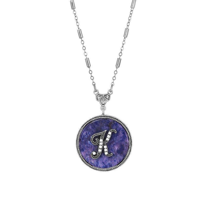 1928 Silver Tone Round Initial Pendant Necklace, Womens Product Image