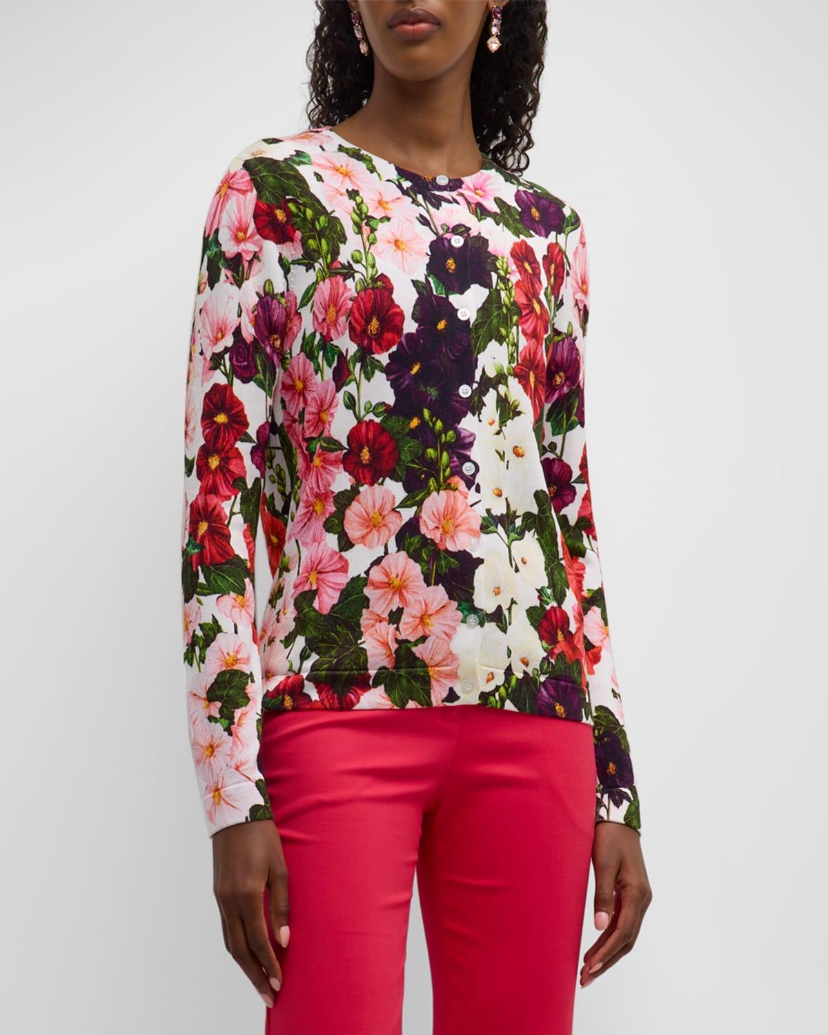 Oscar de la Renta Hollyhock Print Cotton Blend Cardigan product image