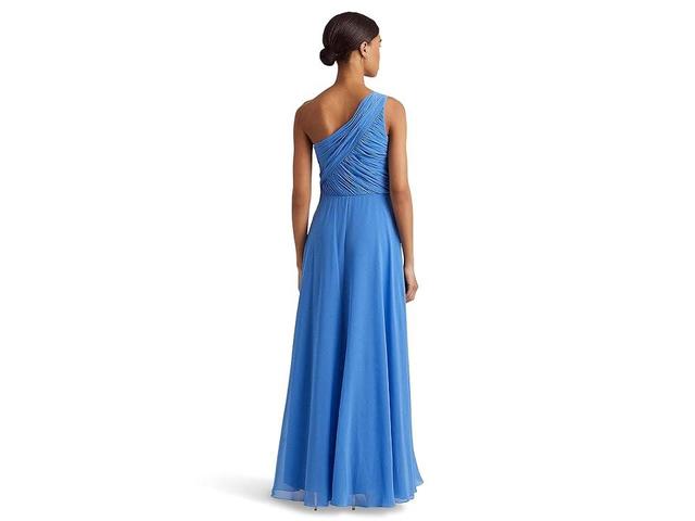 LAUREN Ralph Lauren Georgette One Shoulder Gown (New England Blue) Women's Dress Product Image