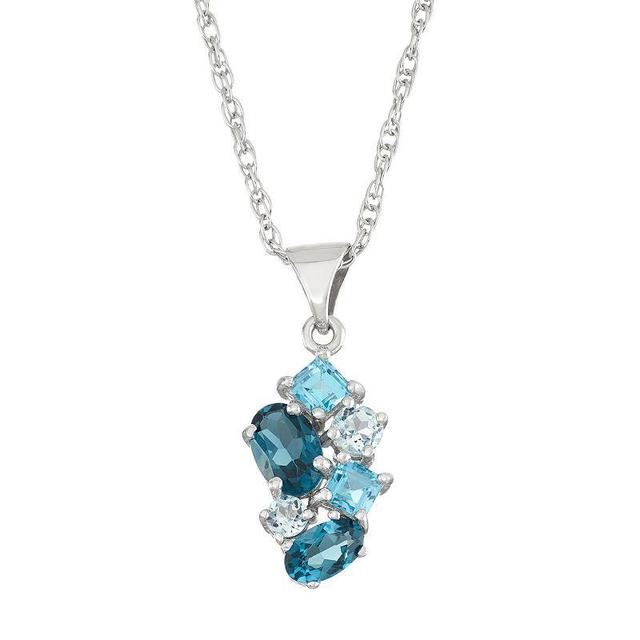 Sterling Silver London Blue Topaz, Swiss Blue Topaz & Sky Blue Topaz Cluster Pendant Necklace, Womens Product Image