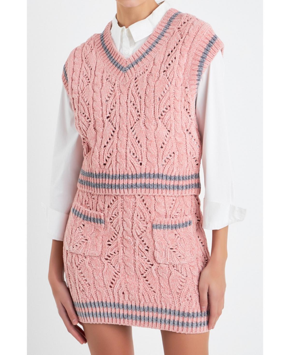 Womens Chenille Contrast Vest - Pink Product Image