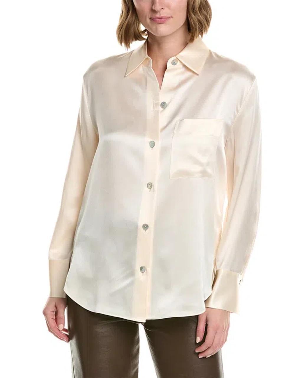 Relaxed Chest Pocket Silk Blouse In White product image