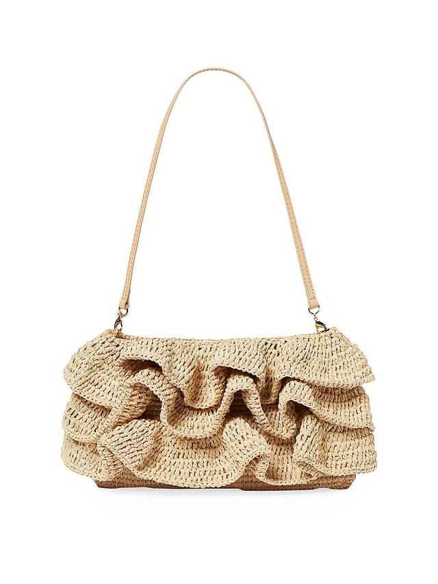 Womens Odette Tiered Ruffle Raffia Clutch Product Image