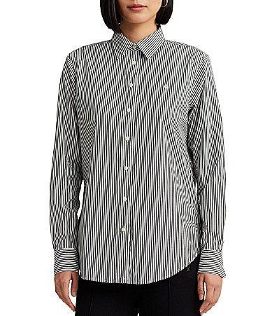 Lauren Ralph Lauren Easy Care Striped Print Point Collar Shirttail Hem Long Sleeve Shirt Product Image