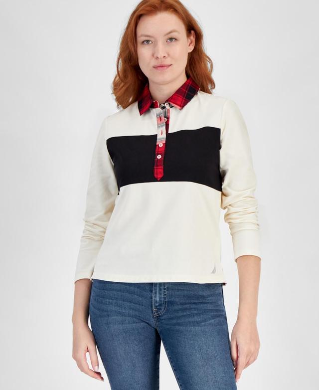 Nautica Jeans Womens Colorblocked Long-Sleeve Rugby Top Product Image