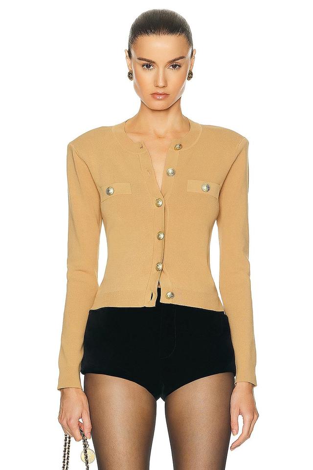 L'AGENCE Toulouse Cropped Cardi in Tan. - size L (also in M, S, XL, XS) Product Image