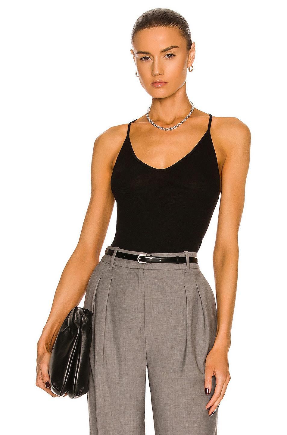 Enza Costa Stretch Silk Knit V Racer Tank Black. Size XL (also in L, M, S, XS). Product Image