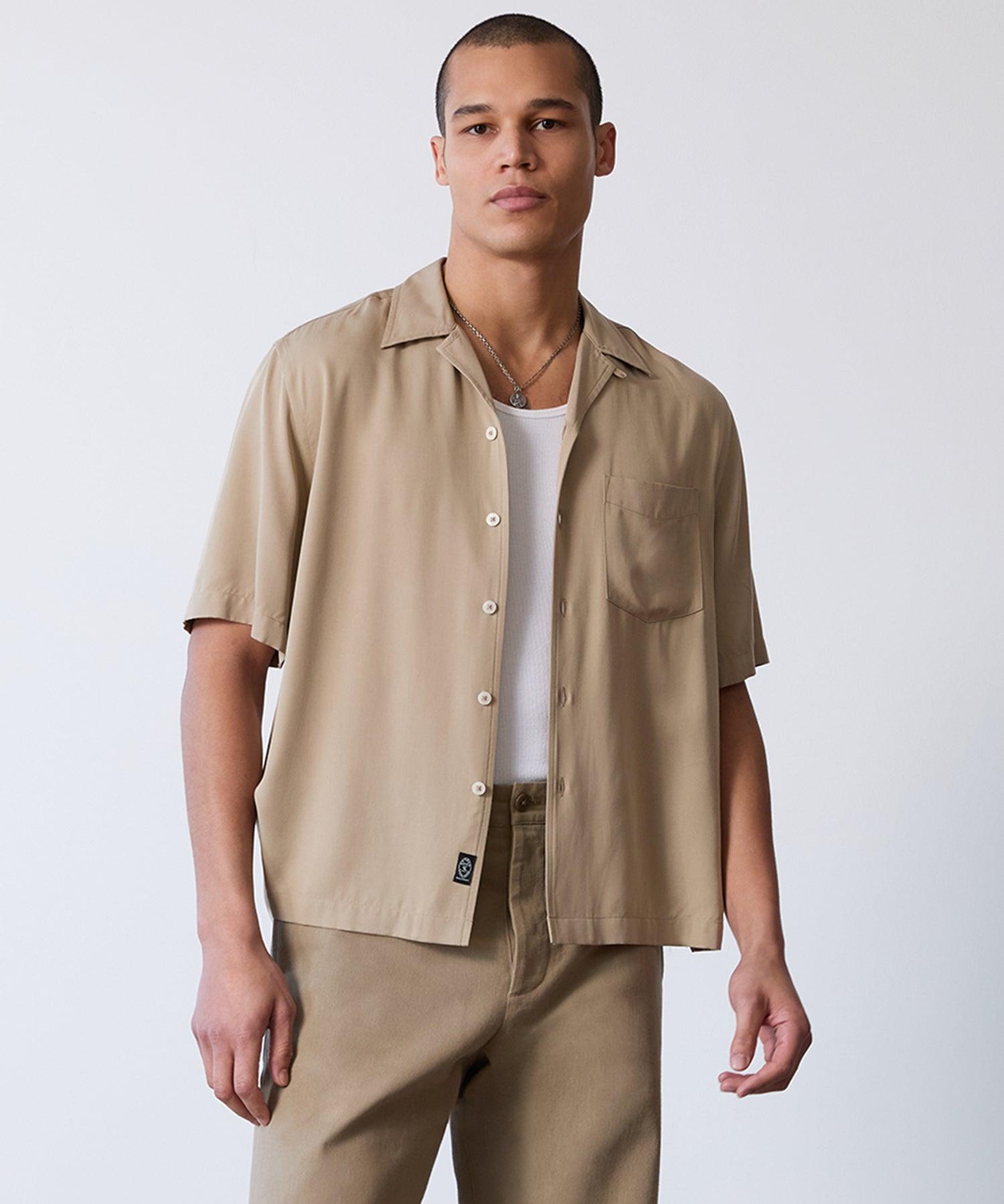 Short Sleeve Rayon Hollywood Shirt in Khaki Product Image