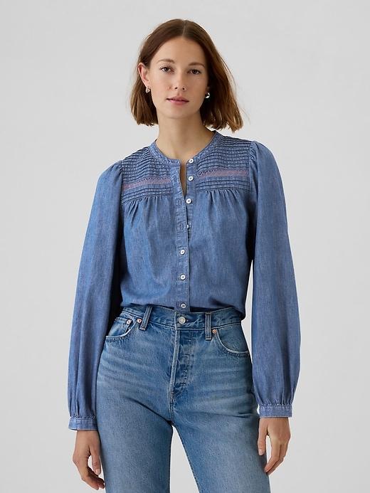 Lace-Trim Denim Shirt Product Image