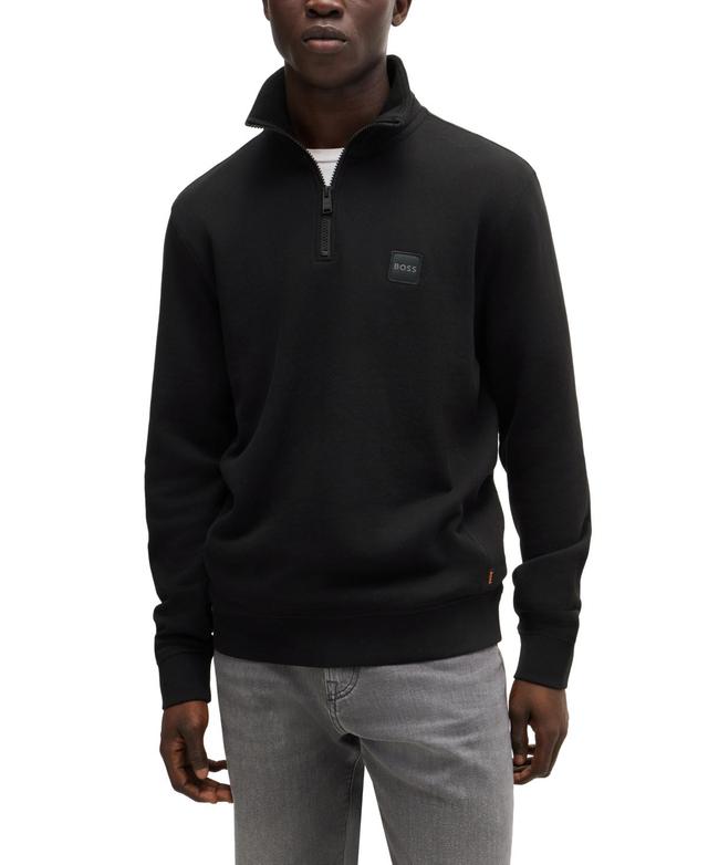 Mens Cotton-Terry Zip-Neck Sweatshirt with Logo Patch Product Image