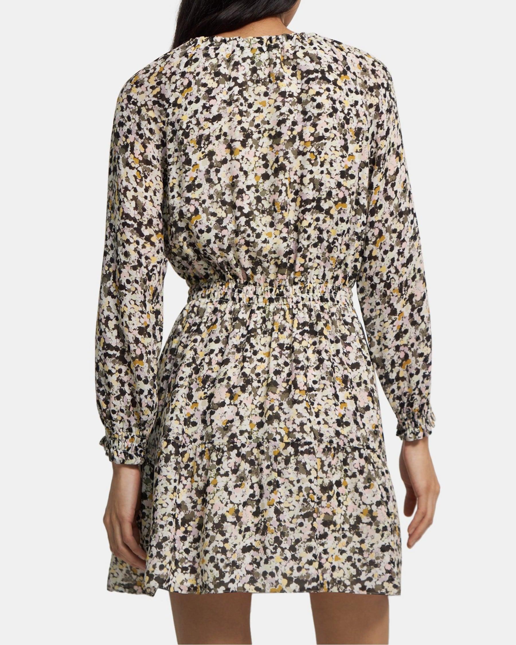 Gathered Shirt Dress in Floral Silk Crepe Product Image