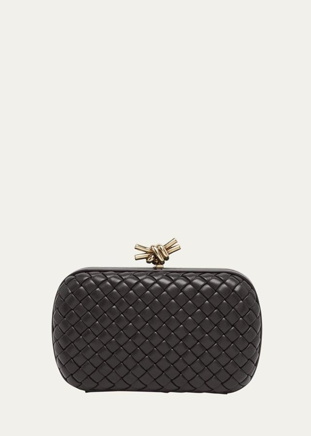 BOTTEGA VENETA Knot Intreccio Leather Clutch Bag In Brown Product Image