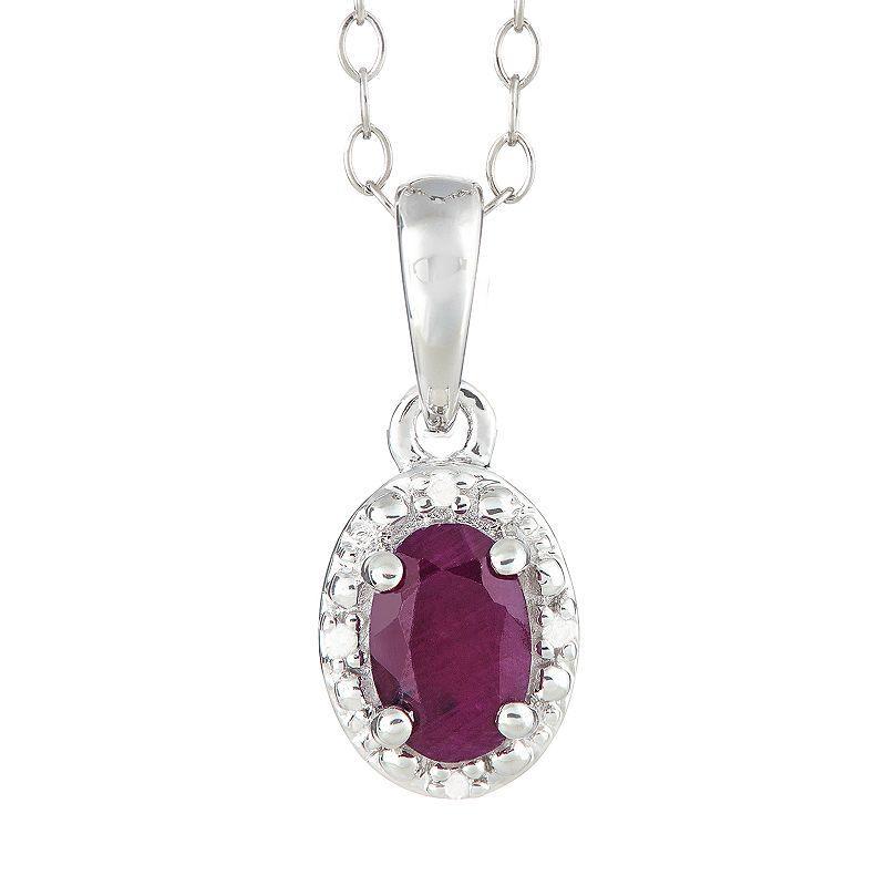 Belk & Co Sterling Silver 6X4Mm Oval Ruby Diamond Accent Halo Pendant Necklace Product Image