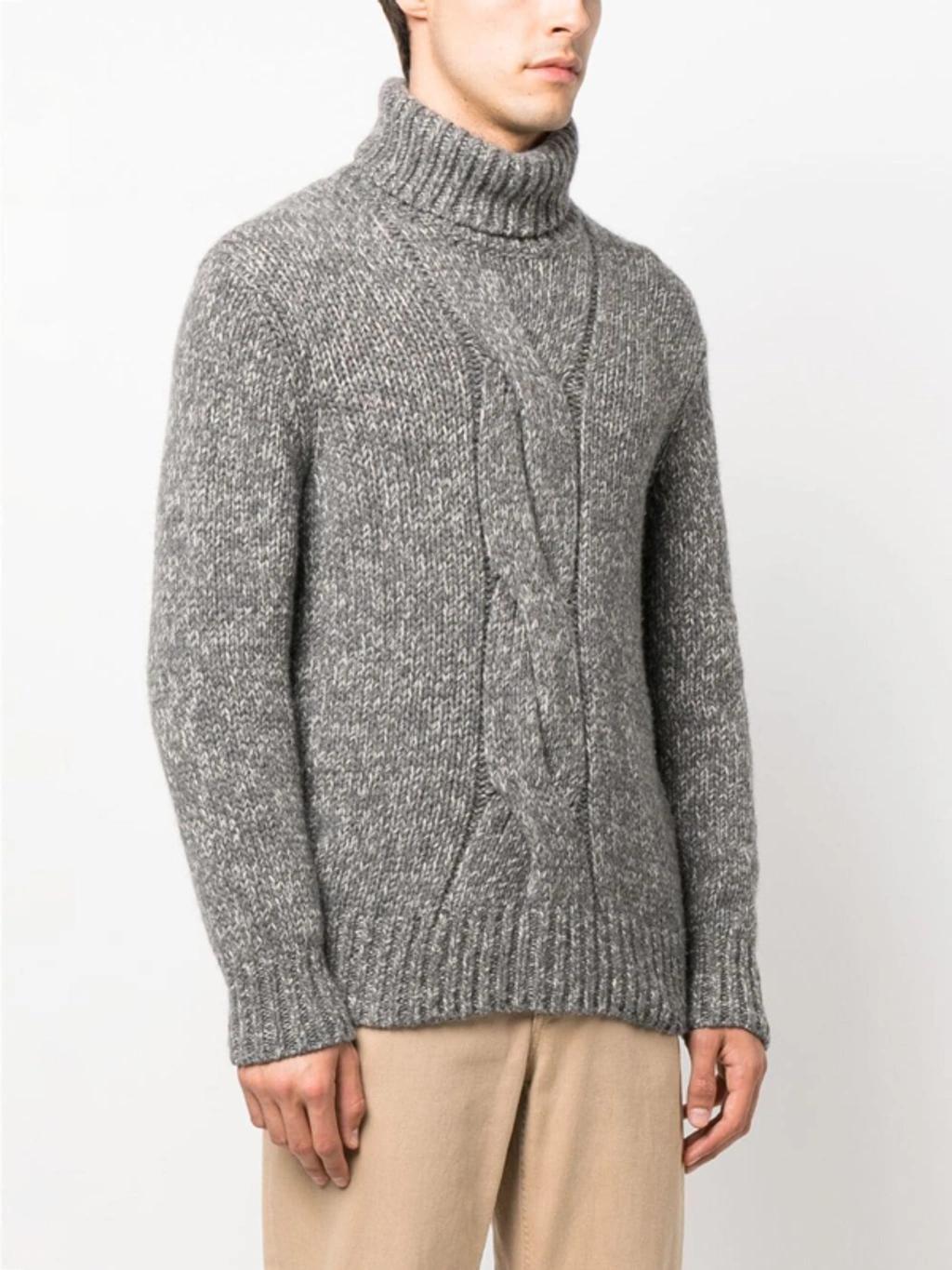 Braided Turtle Neck Sweater In Grey Product Image