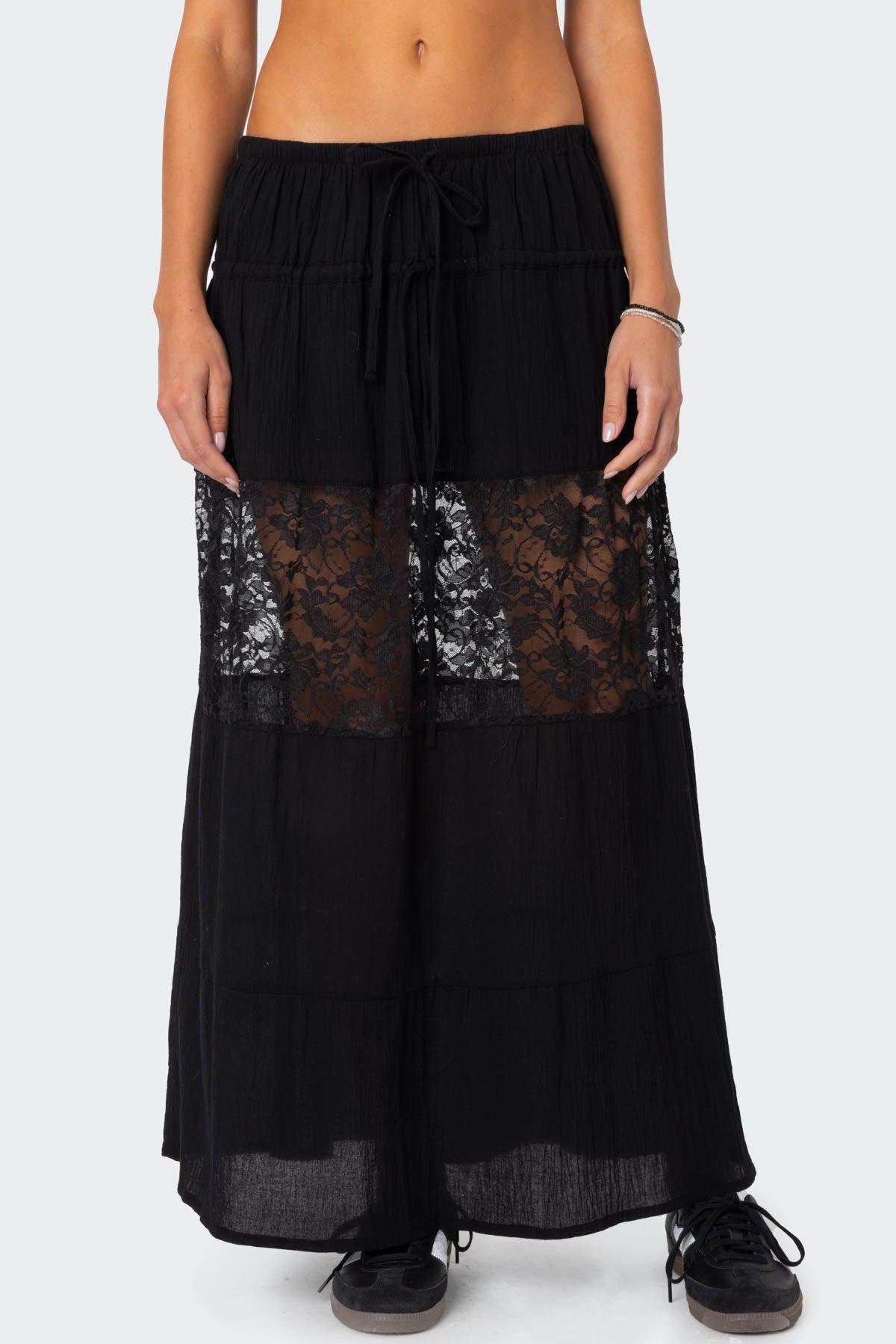 Double Tie Lace Panel Maxi Skirt Product Image