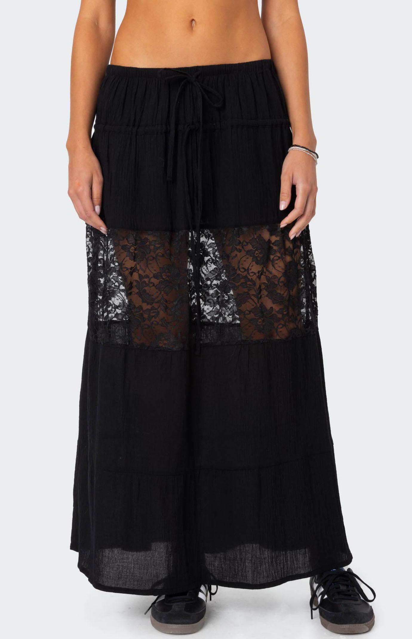 Edikted Women's Double Tie Lace Panel Maxi Skirt Product Image