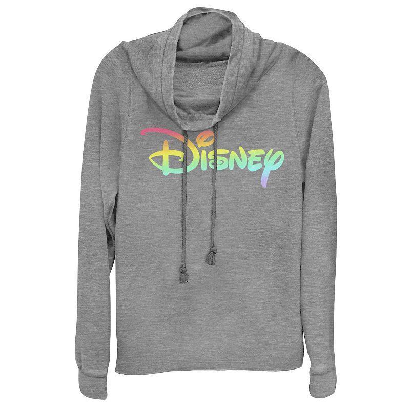 Disneys Rainbow Logo Juniors Cowlneck Graphic Lightweight Long Sleeve, Girls Gray Grey Product Image