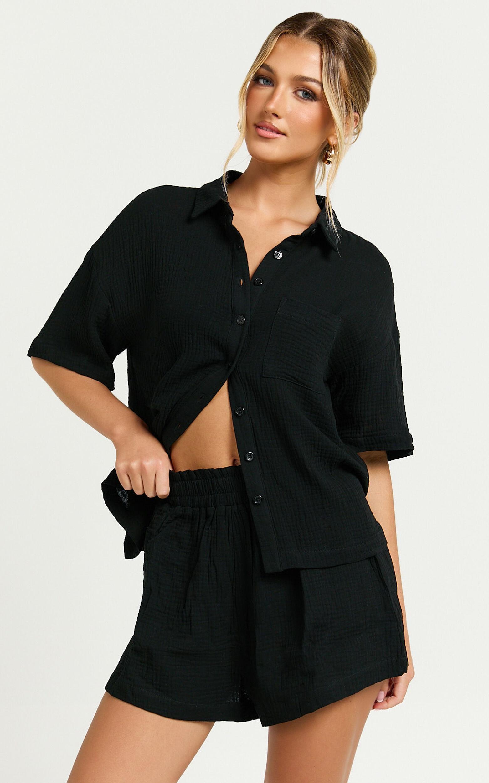 Donita Top - Button Up Shirt Top in Black Product Image