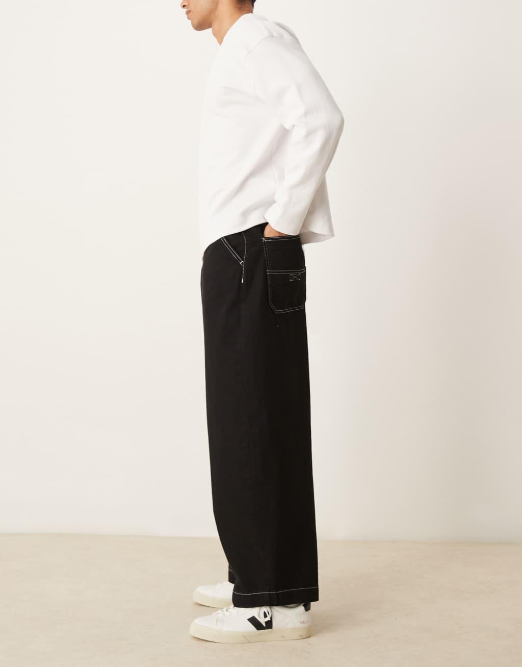 ASOS DESIGN oversized balloon jeans with contrast stitching in black Product Image