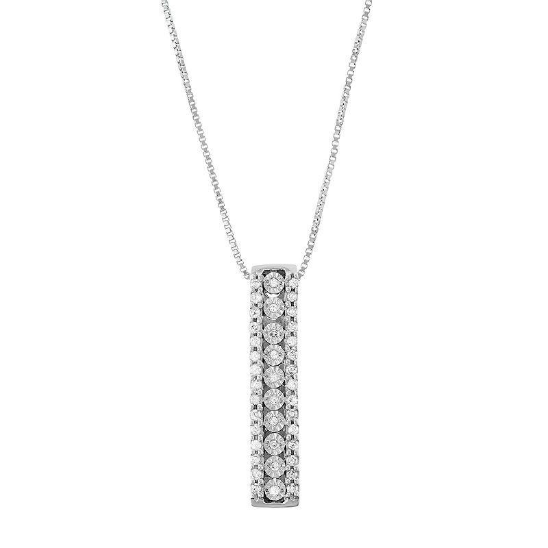 Sterling Silver 1/5 Carat T.W. Diamond Stick Pendant Necklace, Womens White Product Image