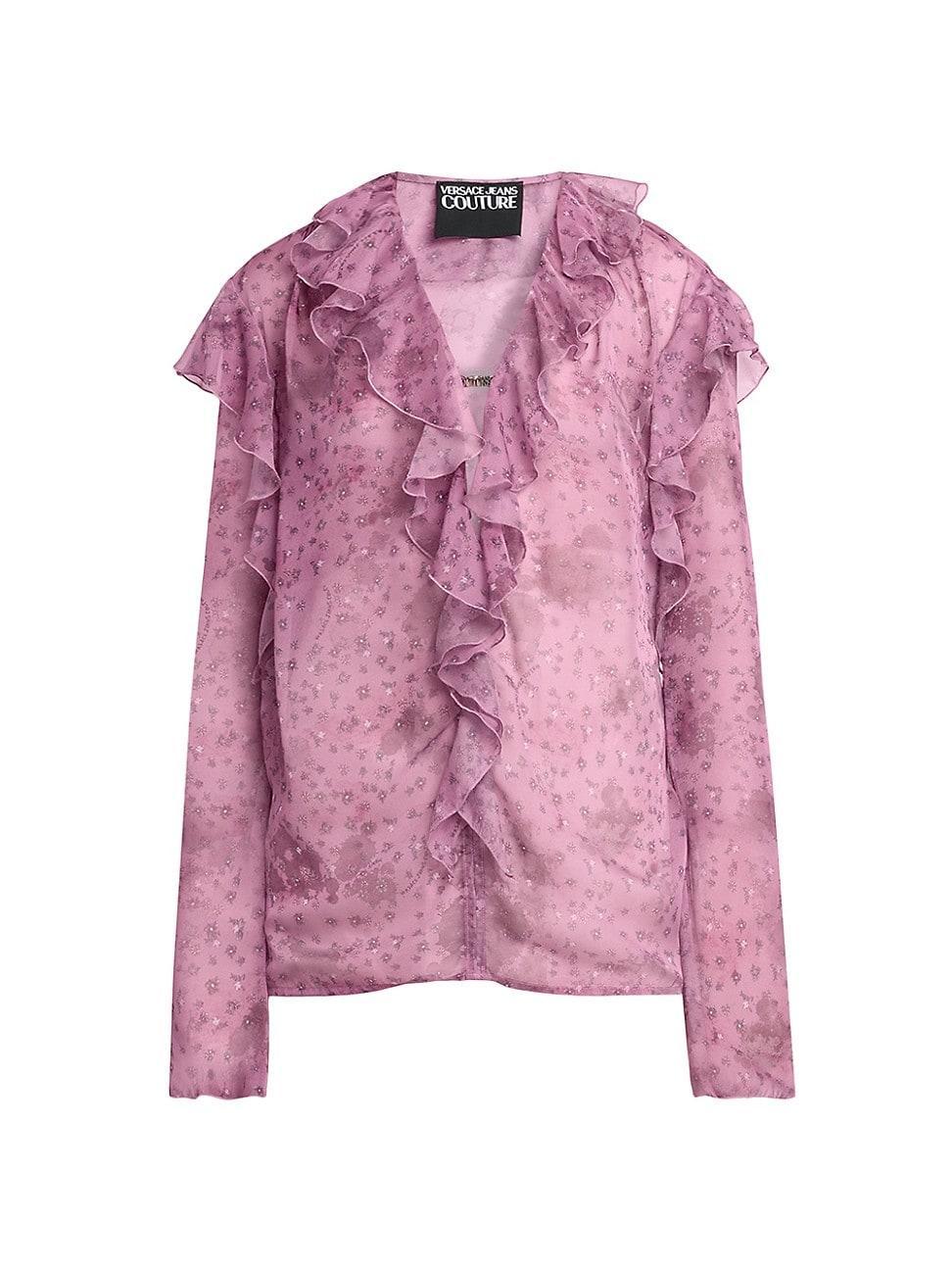 Womens Floral Chiffon Ruffle Shirt Product Image