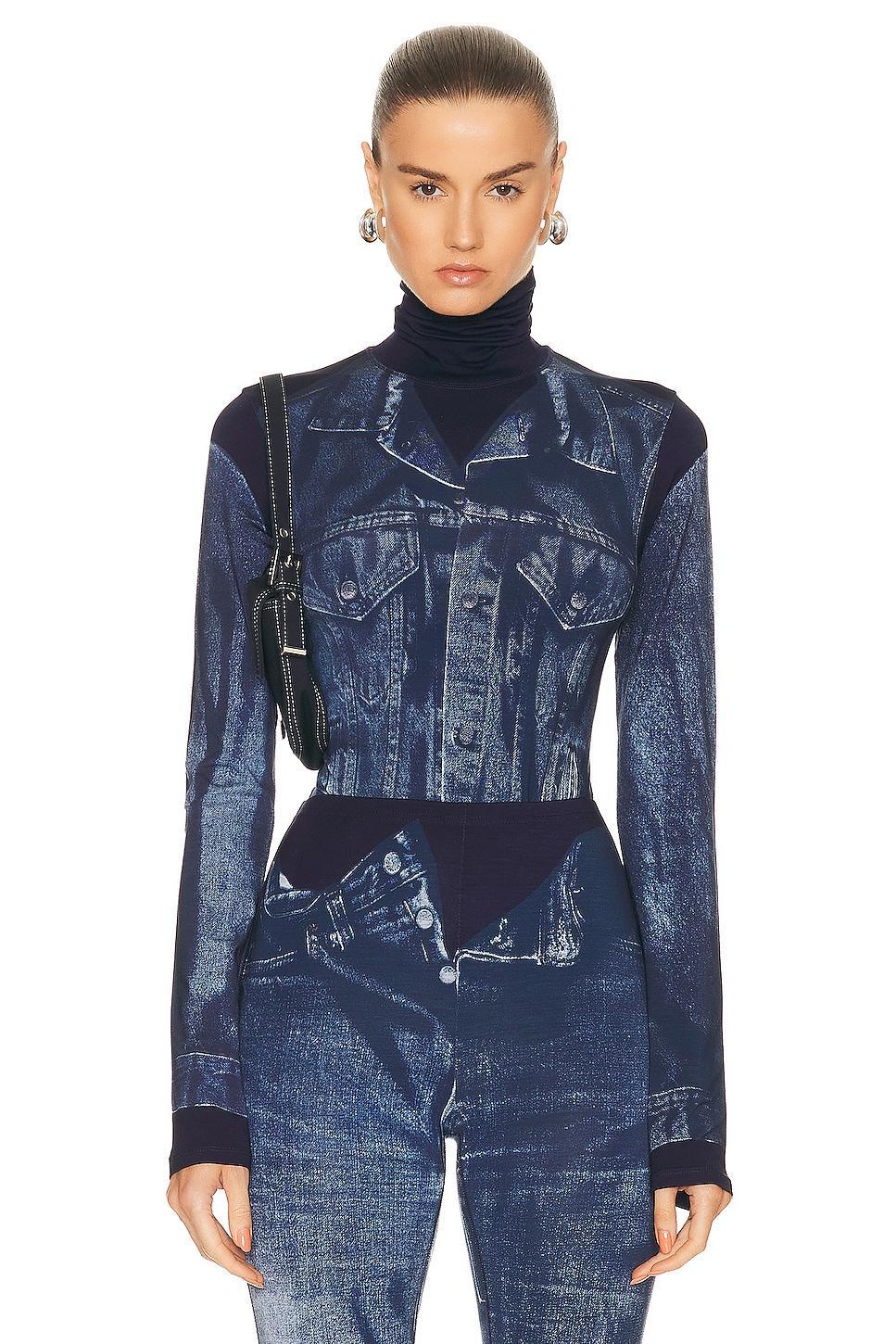 Jean Paul Gaultier Flag Label High Neck Long Sleeve Top Blue. (also in ). Product Image