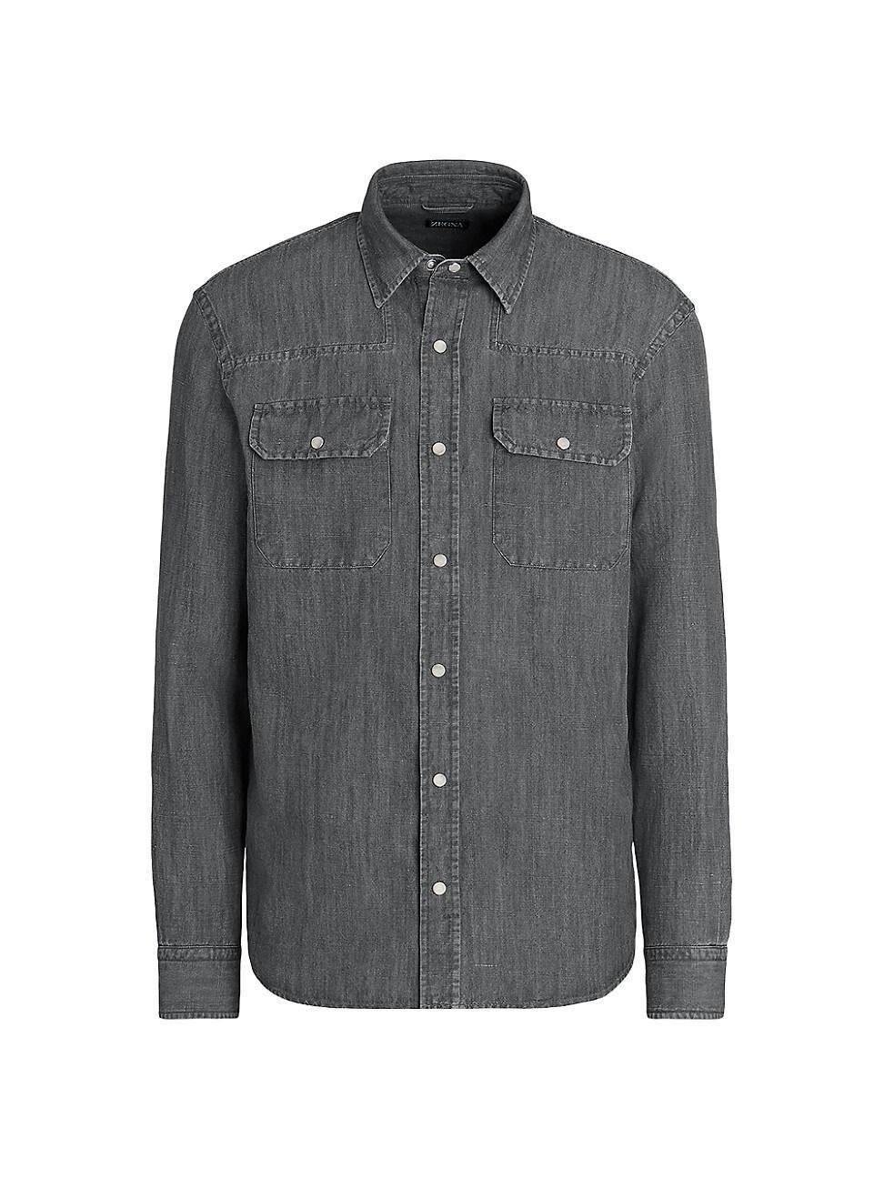 Mens Bleached Cotton and Linen Denim Shirt Product Image