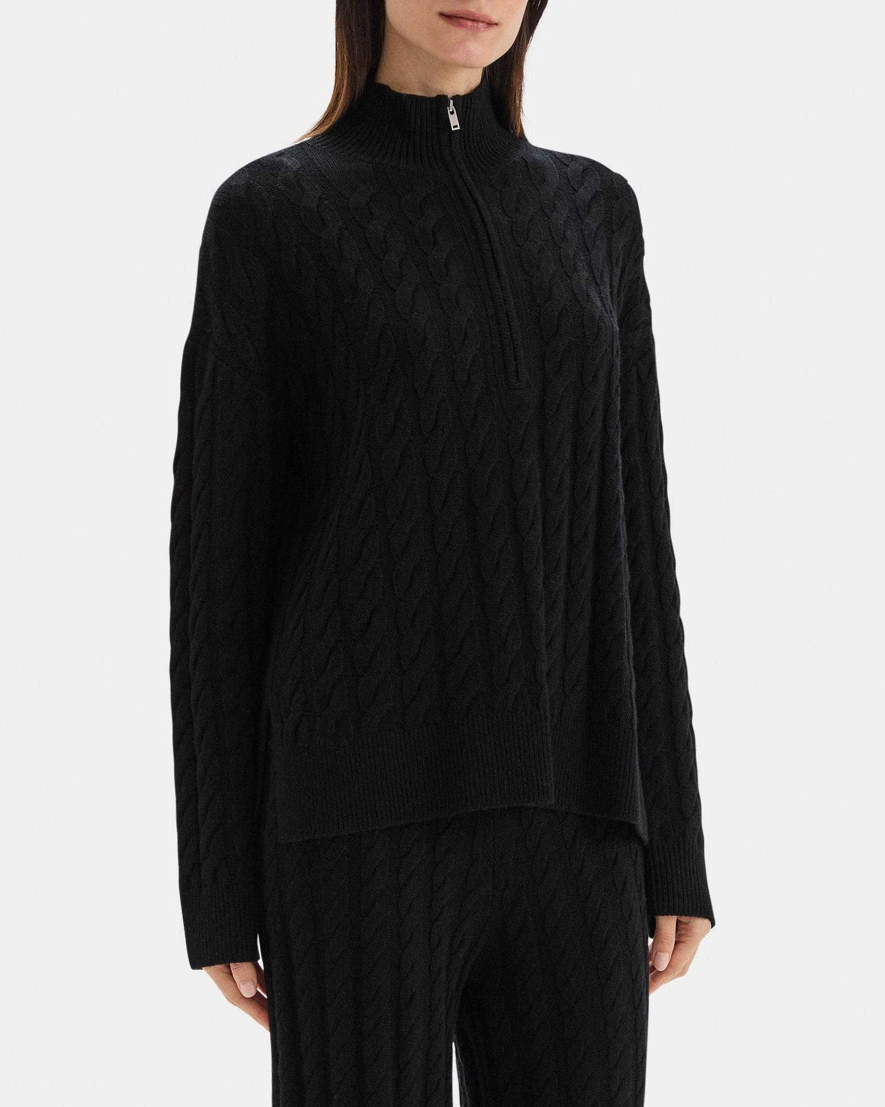 Cable Knit Half-Zip Sweater in Wool-Cashmere Blend Product Image