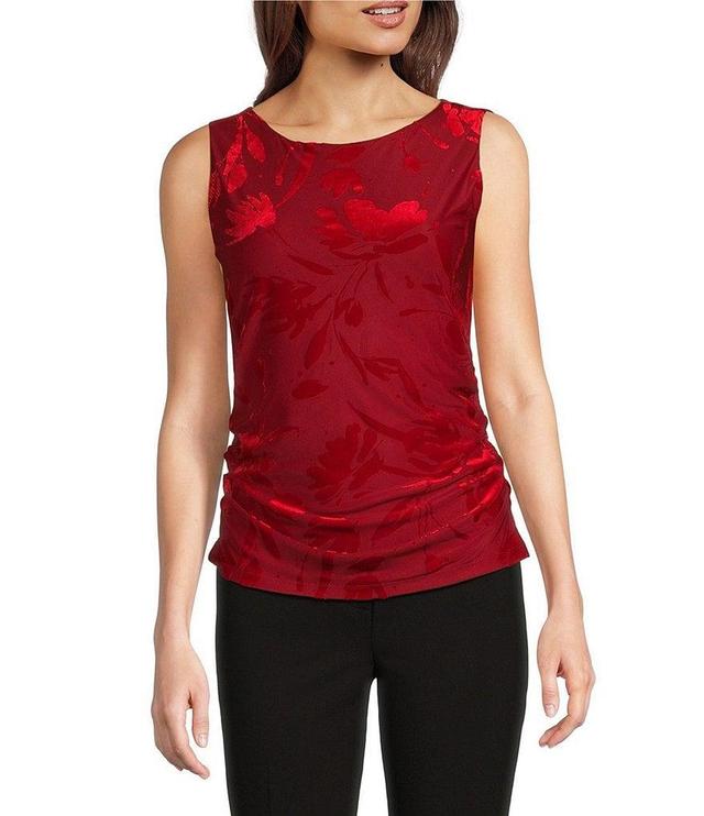 Calvin Klein Velvet Burnout Crew Neck Sleeveless Draped Top Product Image