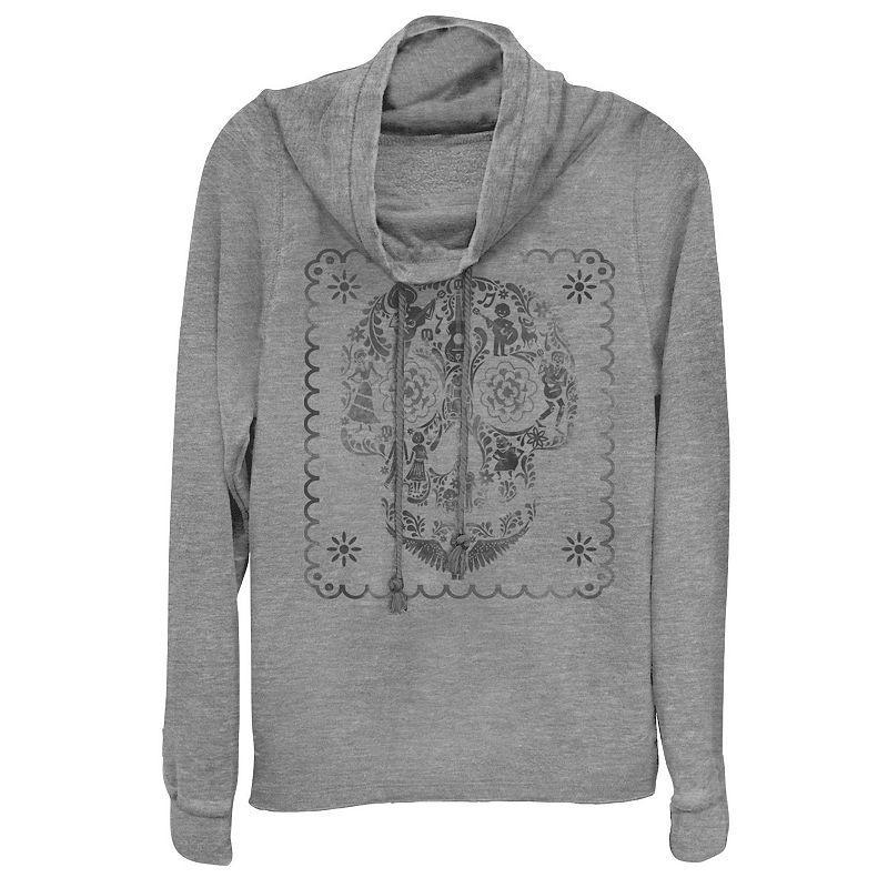 Disney / Pixars Coco Sugar Skull Guitar Juniors Cowlneck Graphic Lightweight Long Sleeve, Girls Gray Grey Product Image