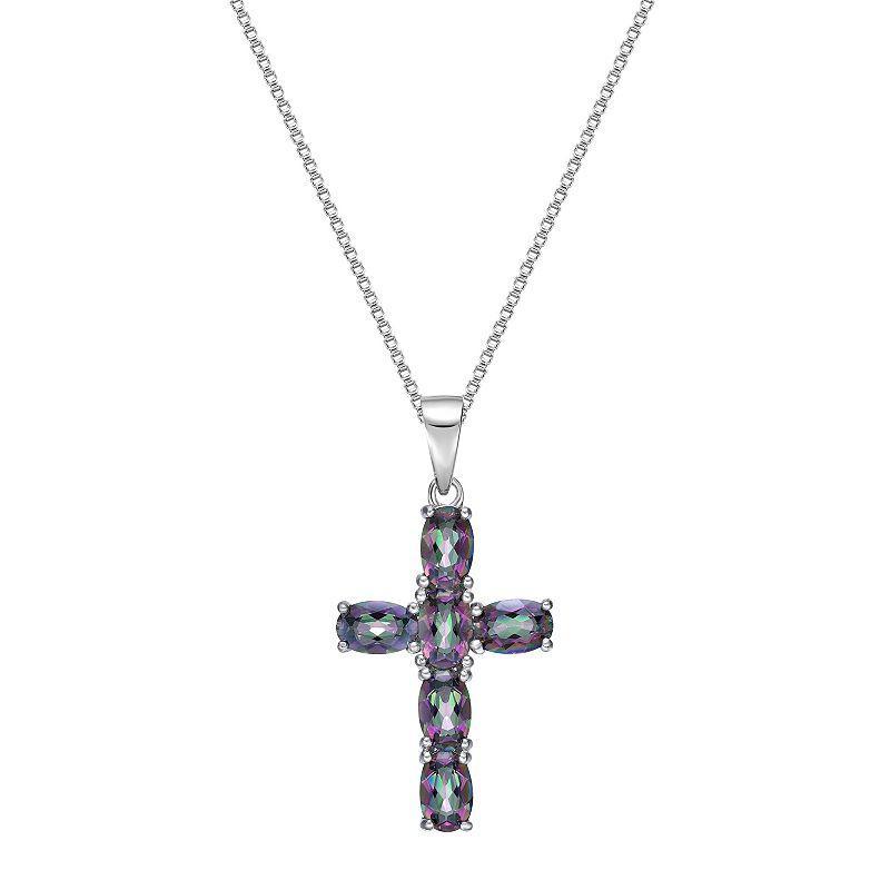 Gemminded Sterling Silver Mystic Topaz Cross Pendant Necklace, Womens Product Image