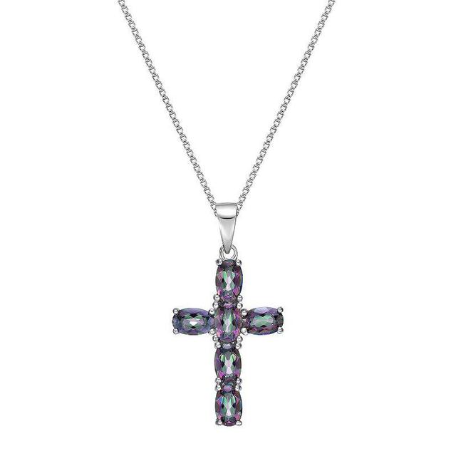 Gemminded Sterling Silver Mystic Topaz Cross Pendant Necklace, Womens Multicolor Product Image