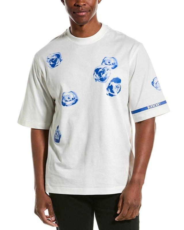 Rose-print Cotton T-shirt In White Product Image