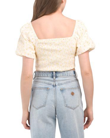 Puff Sleeve Floral Eyelet Top for Women Product Image