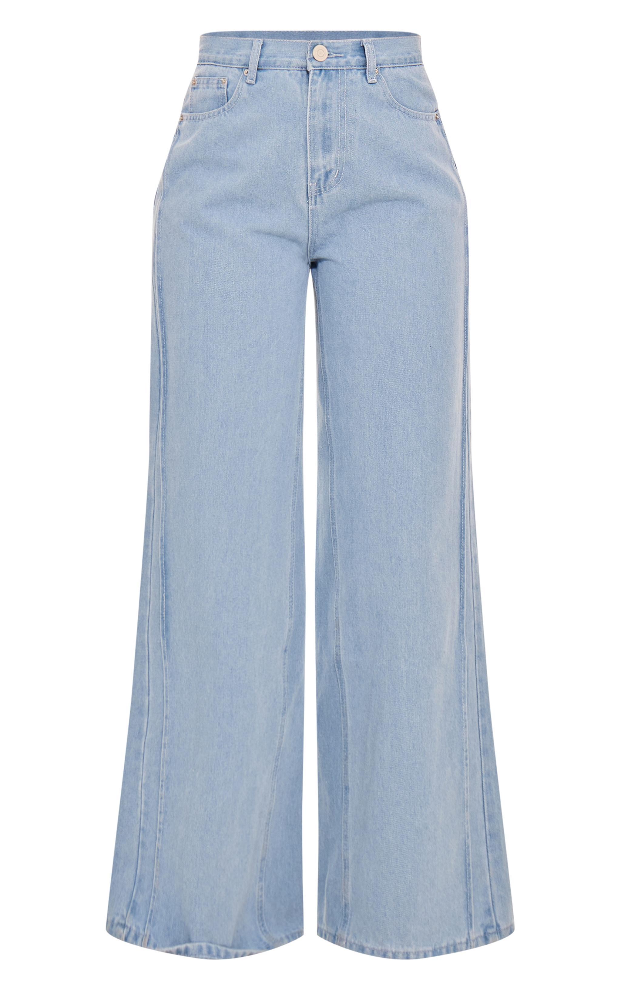 Light Blue Seam Detail Wide Leg Denim Jean Product Image