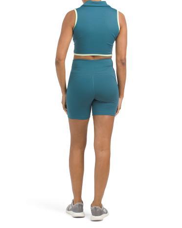 2pc Collared Crop Top And Shorts Set for Women | Polyester/Spandex Product Image