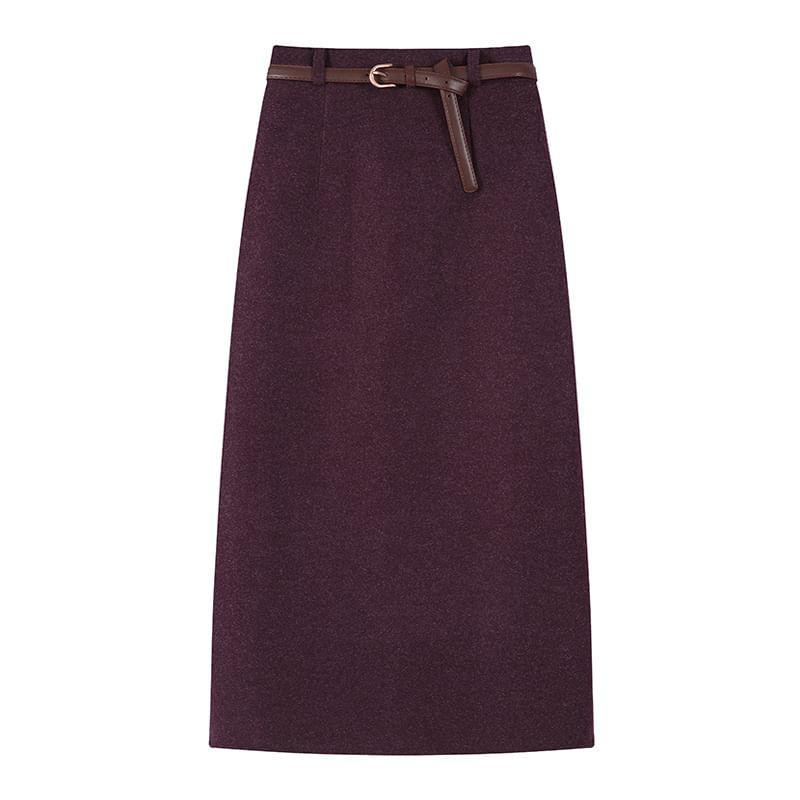 High Waist Plain Midi Straight Skirt Product Image