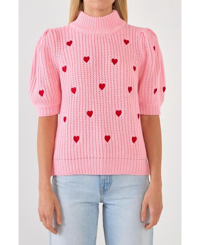 English Factory Heart Embroidered Puff Sleeve Sweater Product Image