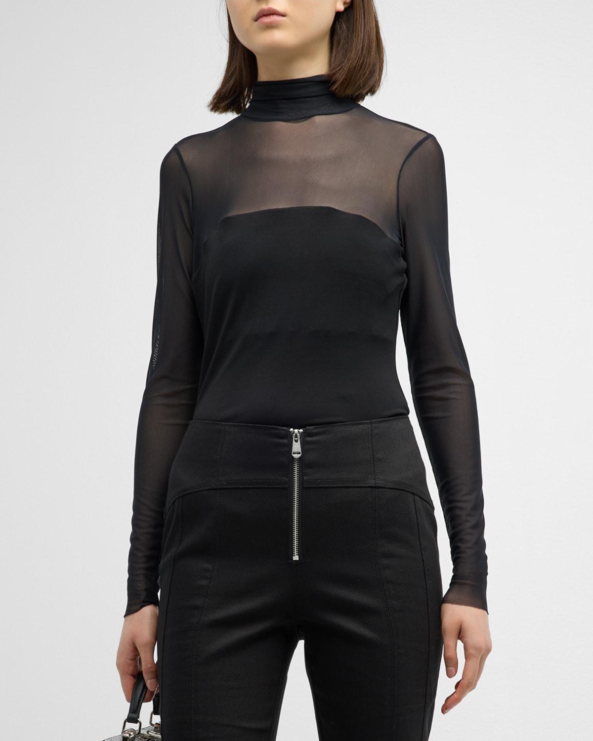 Shantel Sheer Mesh Long-Sleeve Turtleneck Top product image