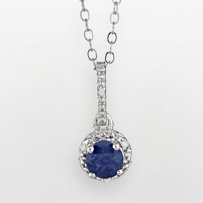 Belk & Co Sterling Silver 5Mm Round Sapphire Diamond Accent Halo Pendant Necklace Product Image