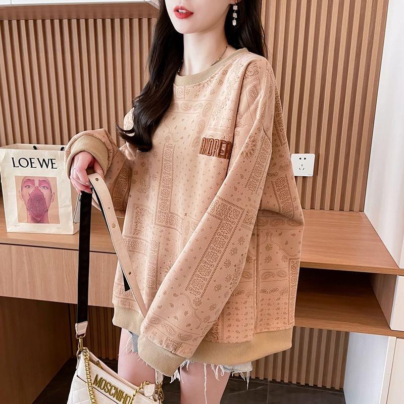 Crew Neck Paisley Print Oversized Pullover Product Image