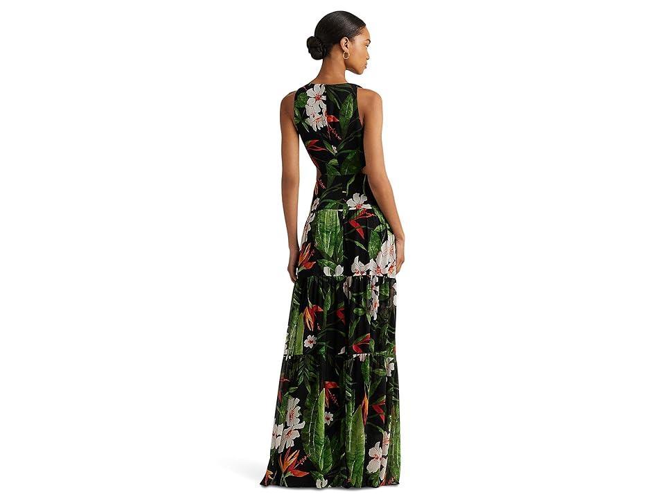 Lauren Ralph Lauren Floral Georgette Tiered Gown (Black/Green Women's Clothing Product Image