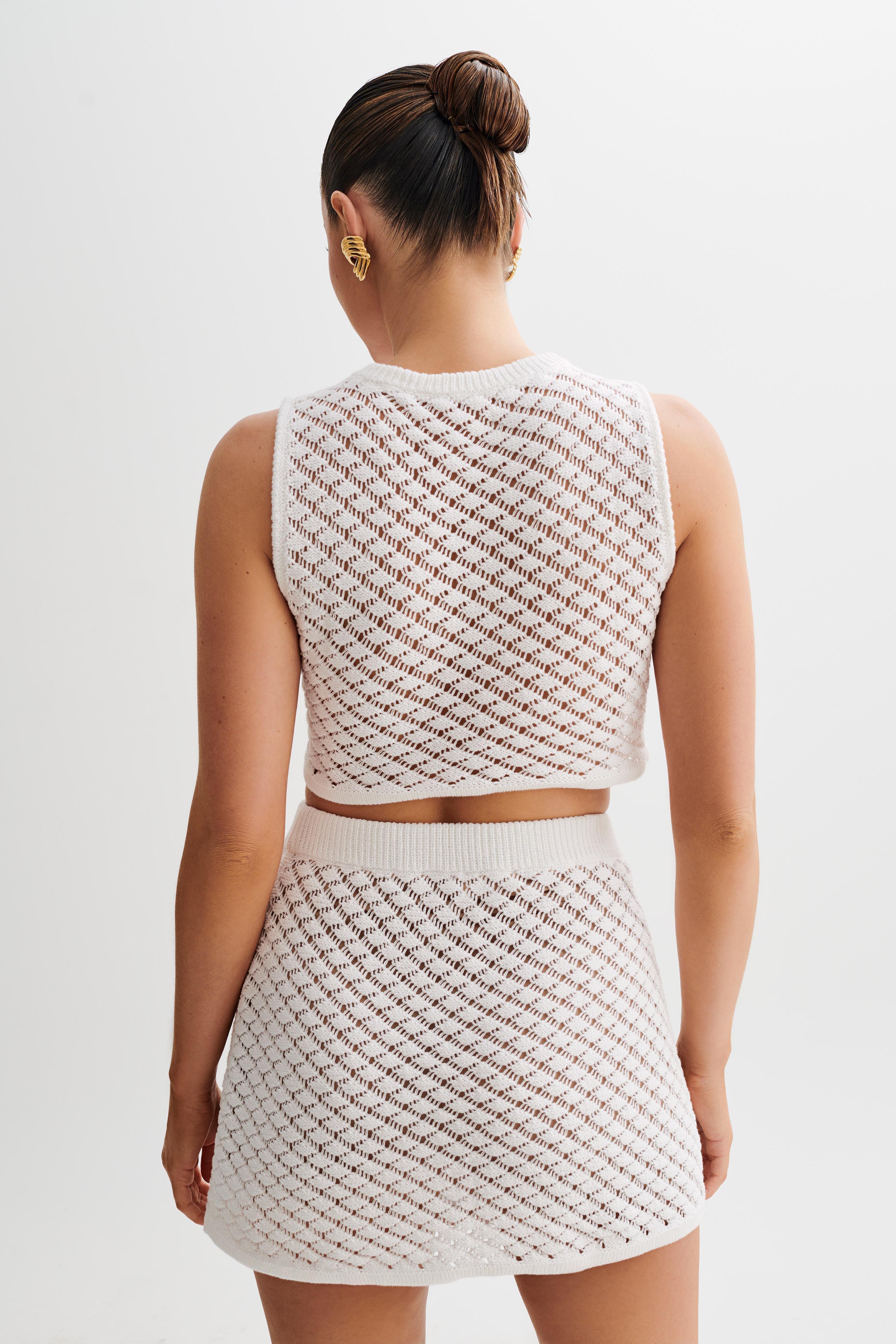 Lorenza Crochet Button Down Crop Top - Ivory Product Image